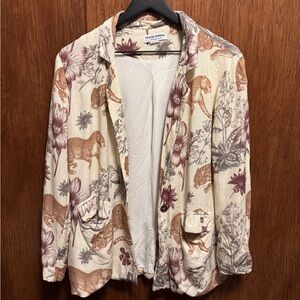 Charlie Holiday Women's Sport Coat Floral and Animal Print - Cream and Brown